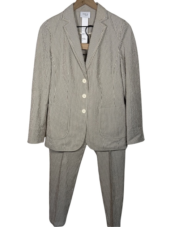 Akris Punto Jackets & Blazers - Akris Punto Seersucker Stripe Suit Set Blazer Pants Cotton Stretch US 6 Cream
